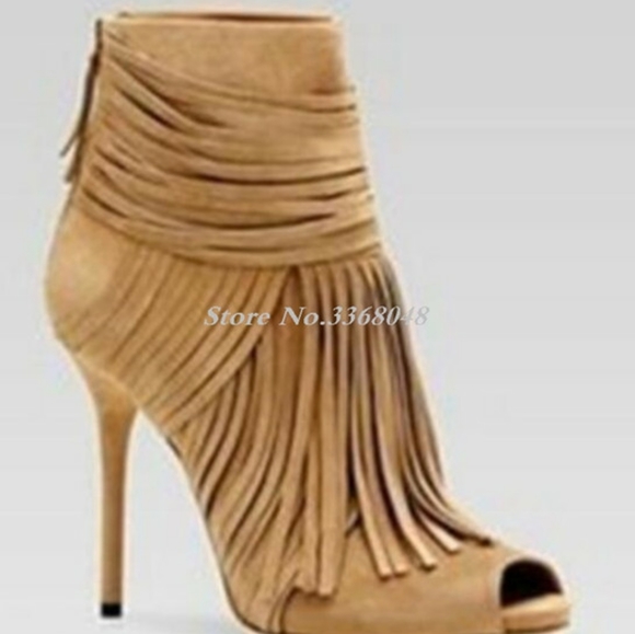 Charlotte Russe Shoes - Fringe peep toe ankle boot
